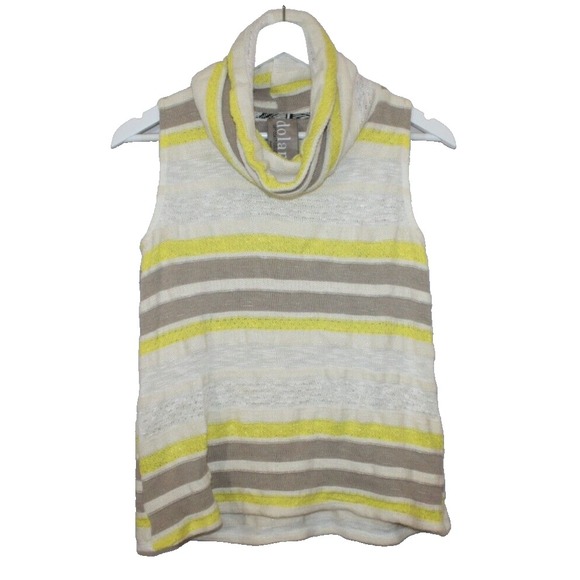 dolan Tops - Dolan Top Womens Small Yellow Cowl Neck Striped Sleeveless Knit Sweater Vacation